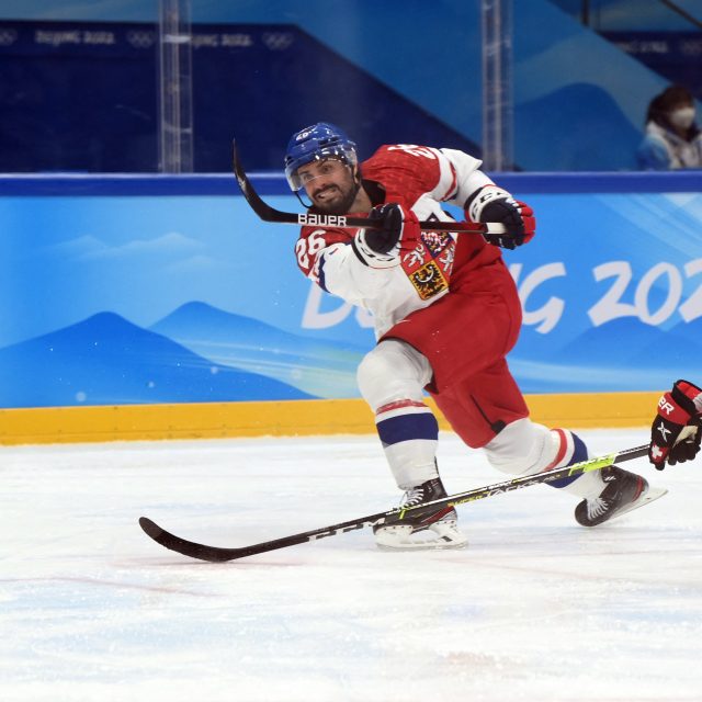 Michal Řepík střílí v zápase proti Švýcarsku. Nečekané vyřazení z turnaje neodvrátil. | foto: Annegret Hilse,  Reuters