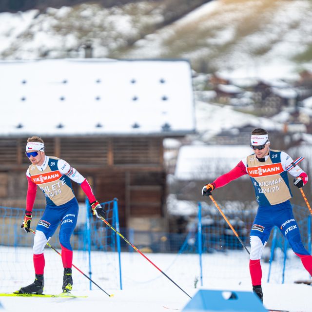 Čeští biatlonisté Vítězslav Hornig  (vlevo) a Michal Krčmář na tréninku v Le Grand Bornand | foto: Marek Ambrož,  Český biatlon