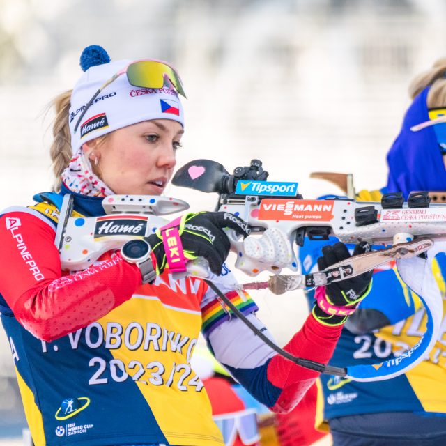 Biatlonistka Tereza Voborníková při úterním tréninku před Světovým pohárem v Ruhpoldingu | foto: Petr Slavík,  Český biatlon