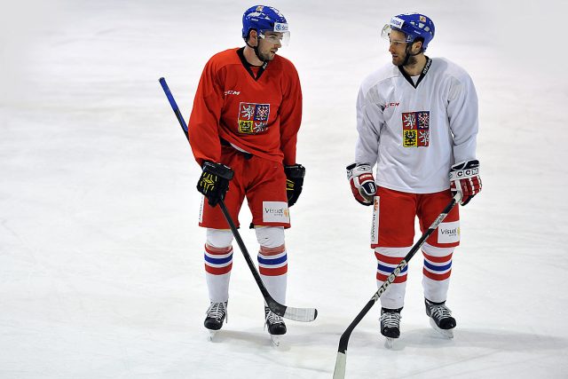 Hokejová reprezentace,  hokej,  trénink,  vlevo Michal Birner,  vpravo Petr Pohl | foto: Filip Jandourek