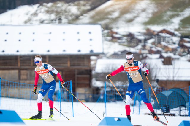 Čeští biatlonisté Vítězslav Hornig  (vlevo) a Michal Krčmář na tréninku v Le Grand Bornand | foto: Marek Ambrož,  Český biatlon