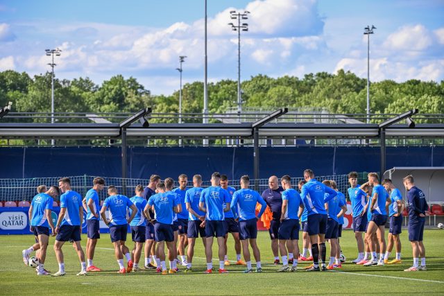 Čeští fotbalisté na tréninku před prvním utkáním Eura 2024 proti Portugalsku | foto: Vít Šimánek,  ČTK