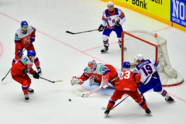Čeští hokejisté vstřelili Američanům dva góly a jeden čas vedli. To ale bohužel nestačilo a prohráli 2:5. | foto: Vít Šimánek,  ČTK