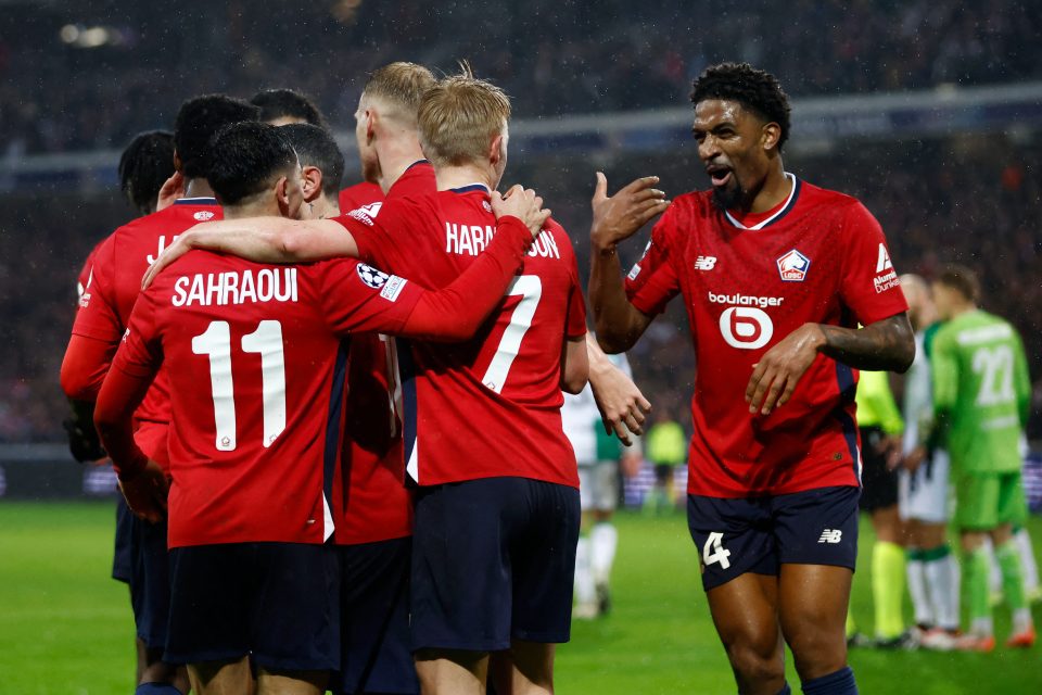 Hráči Lille slaví gól proti Feyenoordu | foto:  Johanna Geron,  Reuters